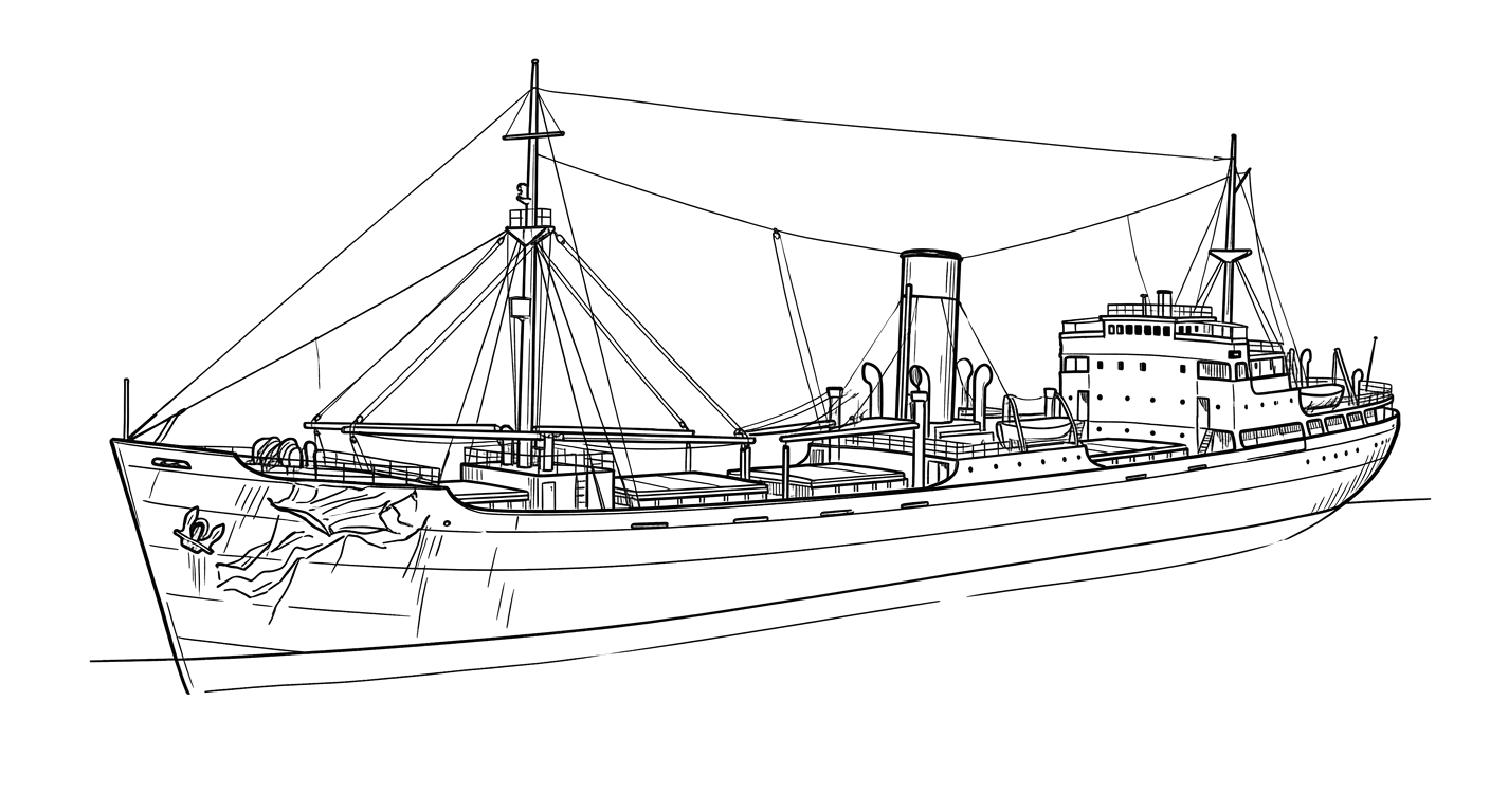 Engraved line drawing of the SS Monrovia