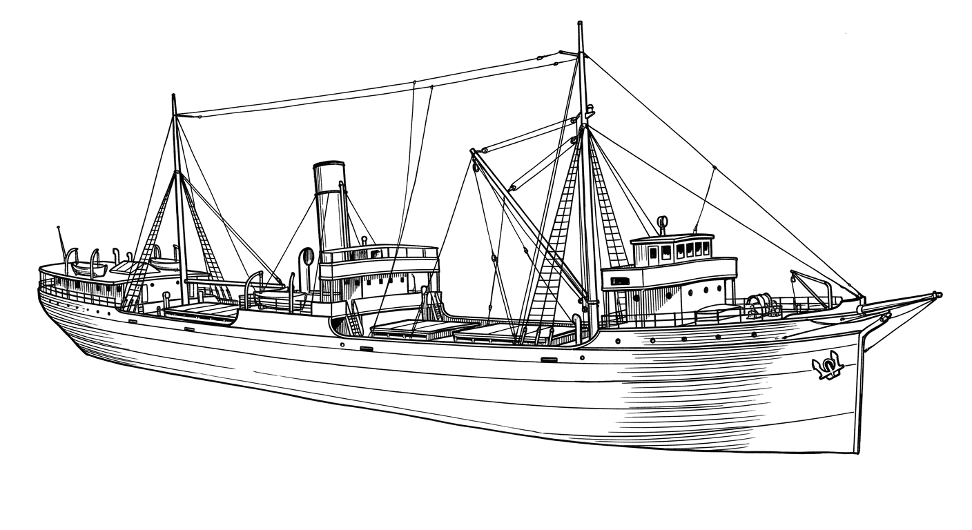 Engraved line drawing of the SS Hydrus