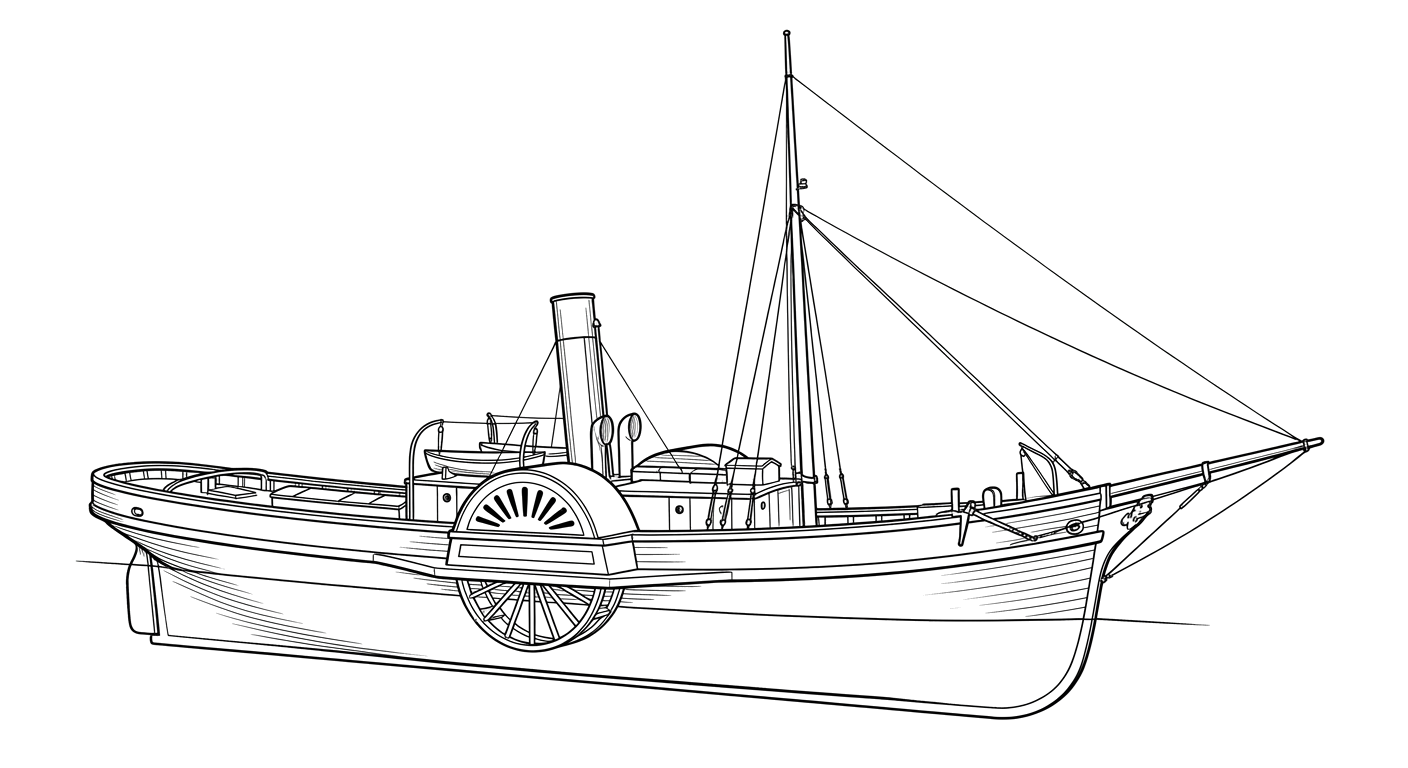 Engraved line drawing of the Ajax