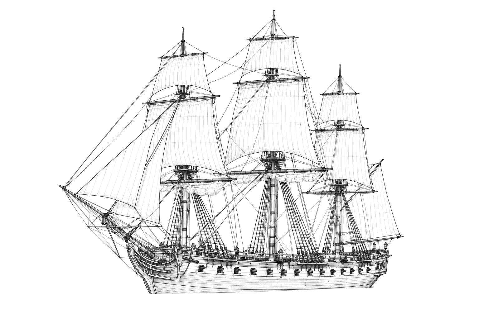 Engraved line drawing of the HMS Hussar