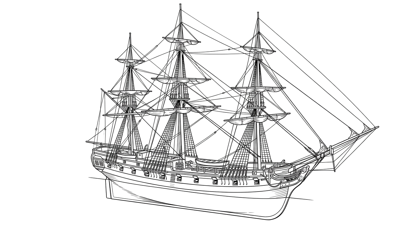 Engraved line drawing of the USS Adams