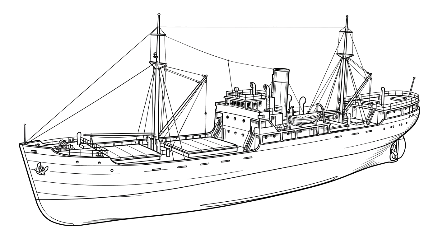 Engraved line drawing of the MV G. B. Church