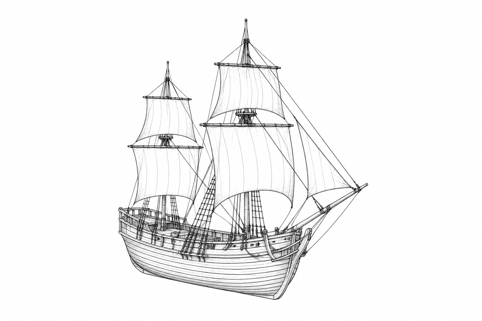 Engraved line drawing of the Port Royal Ship