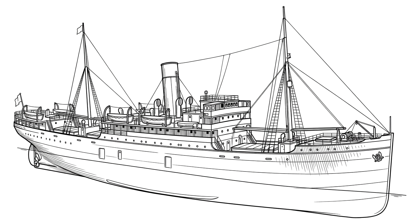 Engraved line drawing of the SS Yukon