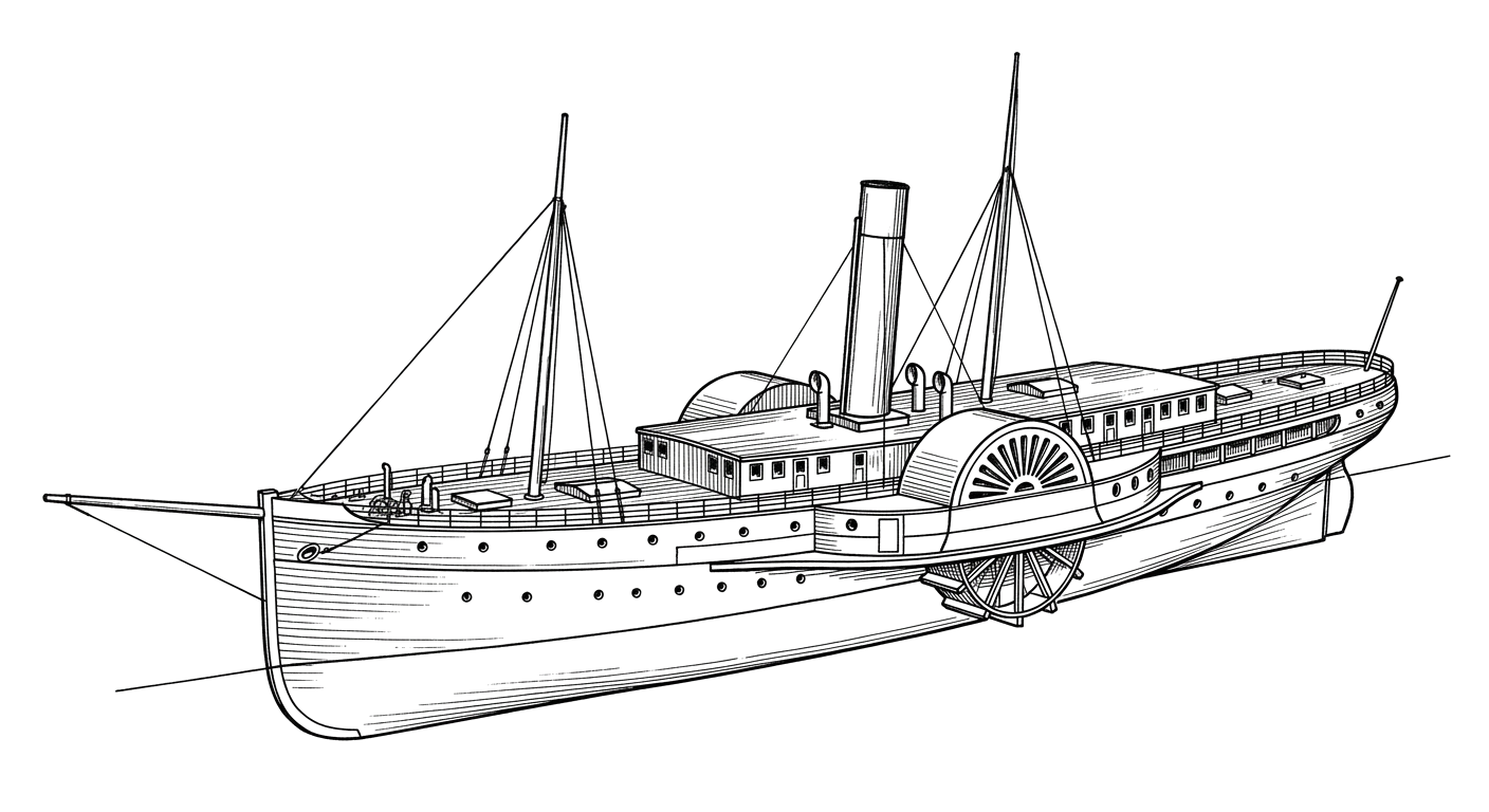 Engraved line drawing of the Lady Elgin