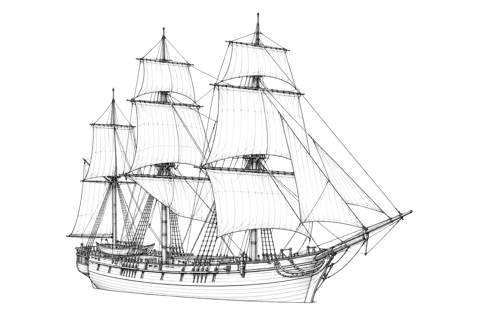 Engraved line drawing of the Robin Hood