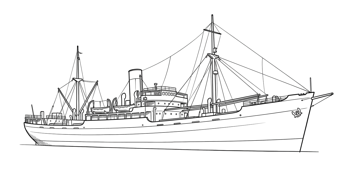 Engraved line drawing of the ES Antilla