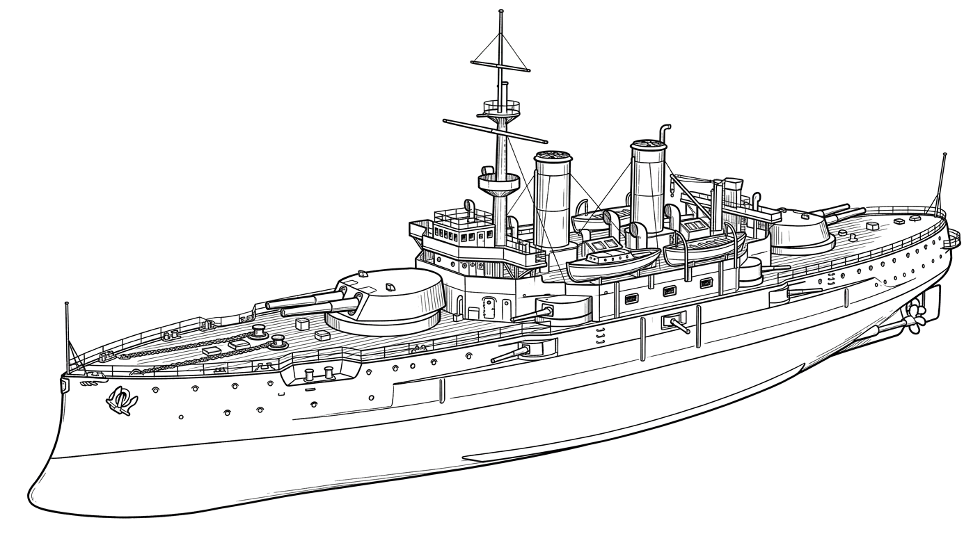 Engraved line drawing of the USS Massachusetts