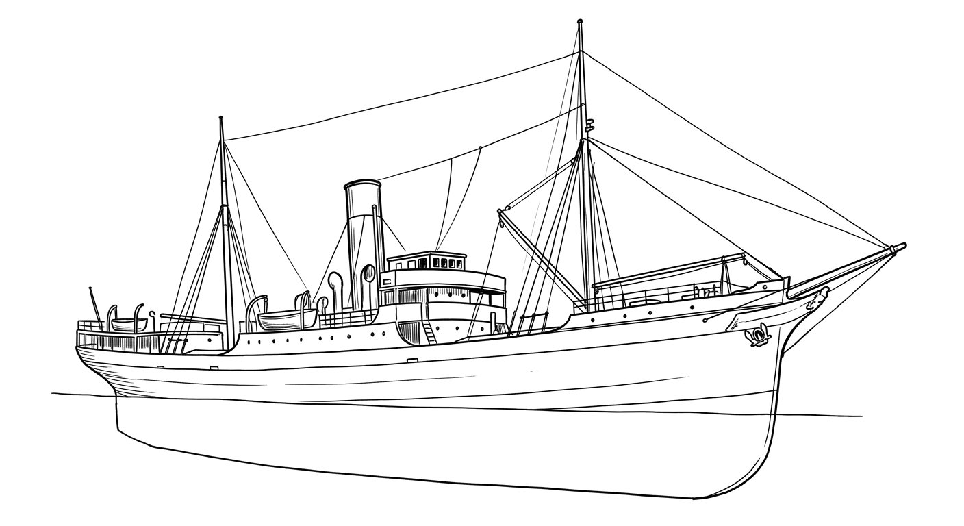Engraved line drawing of the Hannah M. Bell