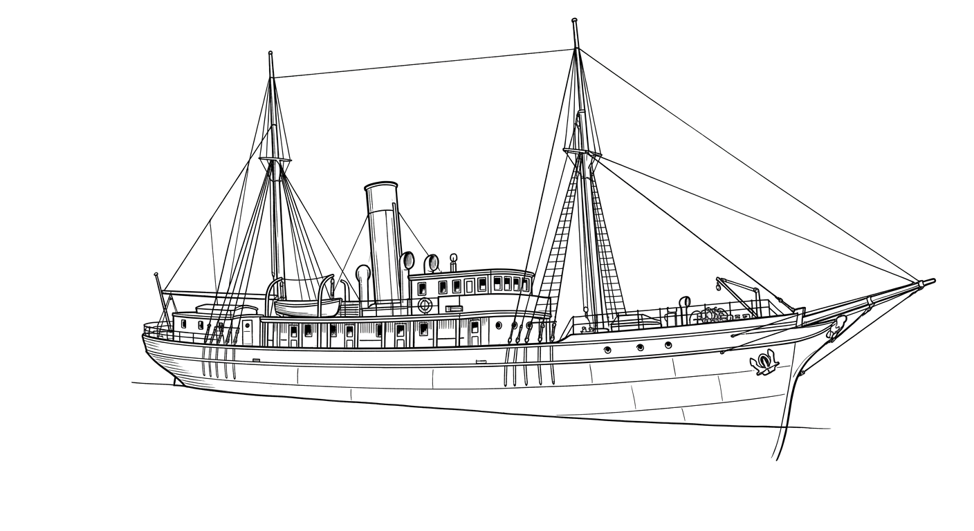 Engraved line drawing of the SS Maui