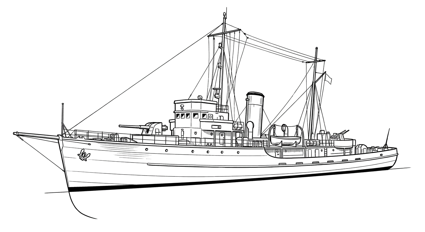Engraved line drawing of the YMS-359