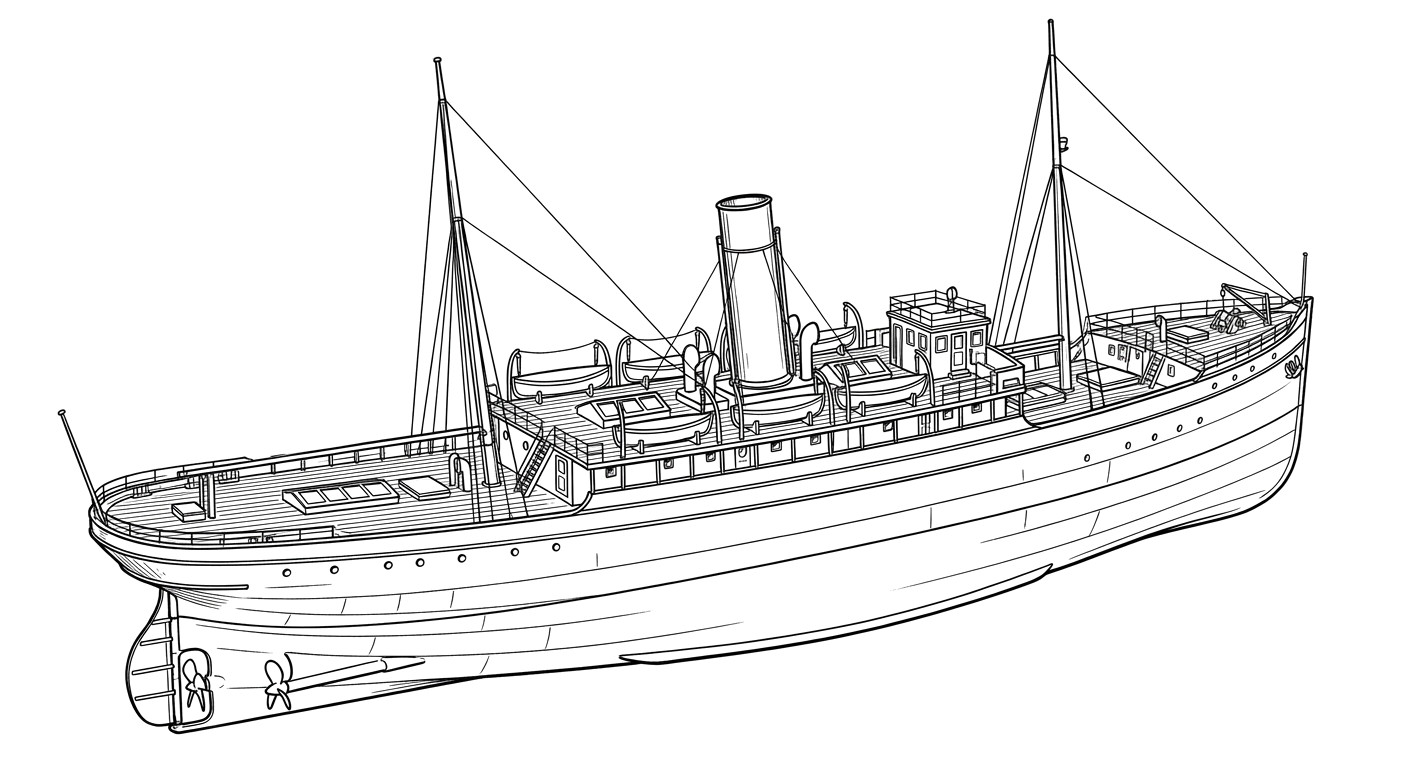 Engraved line drawing of the SS Islander