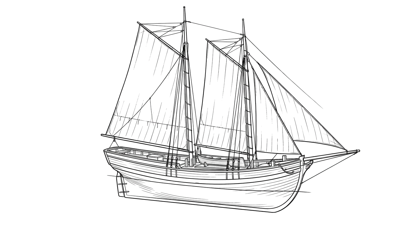 Engraved line drawing of the Defiance