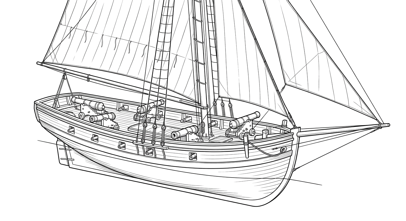 Engraved line drawing of the USS Scorpion