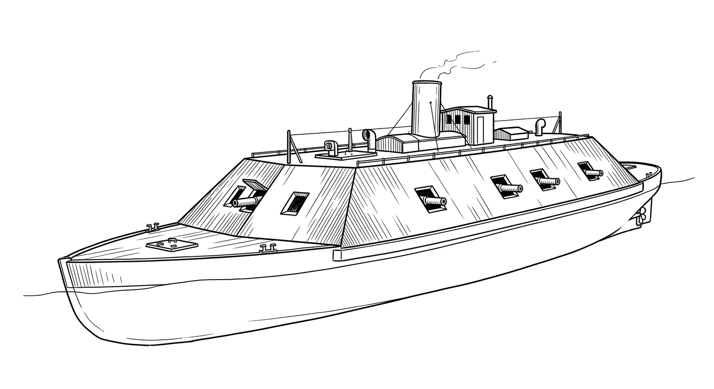 Engraved line drawing of the CSS Huntsville