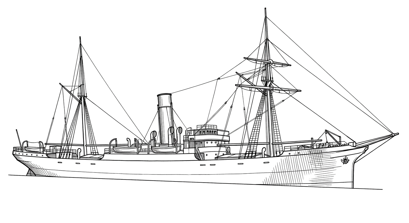 Engraved line drawing of the SS Colima