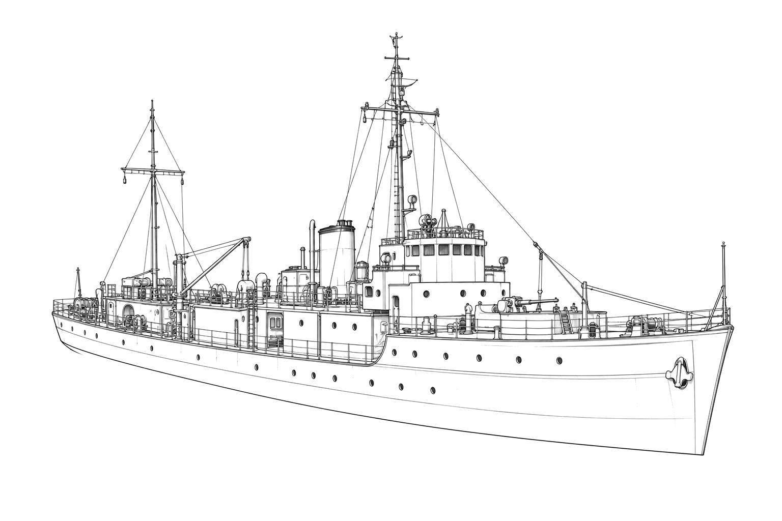 Engraved line drawing of the USS Strength