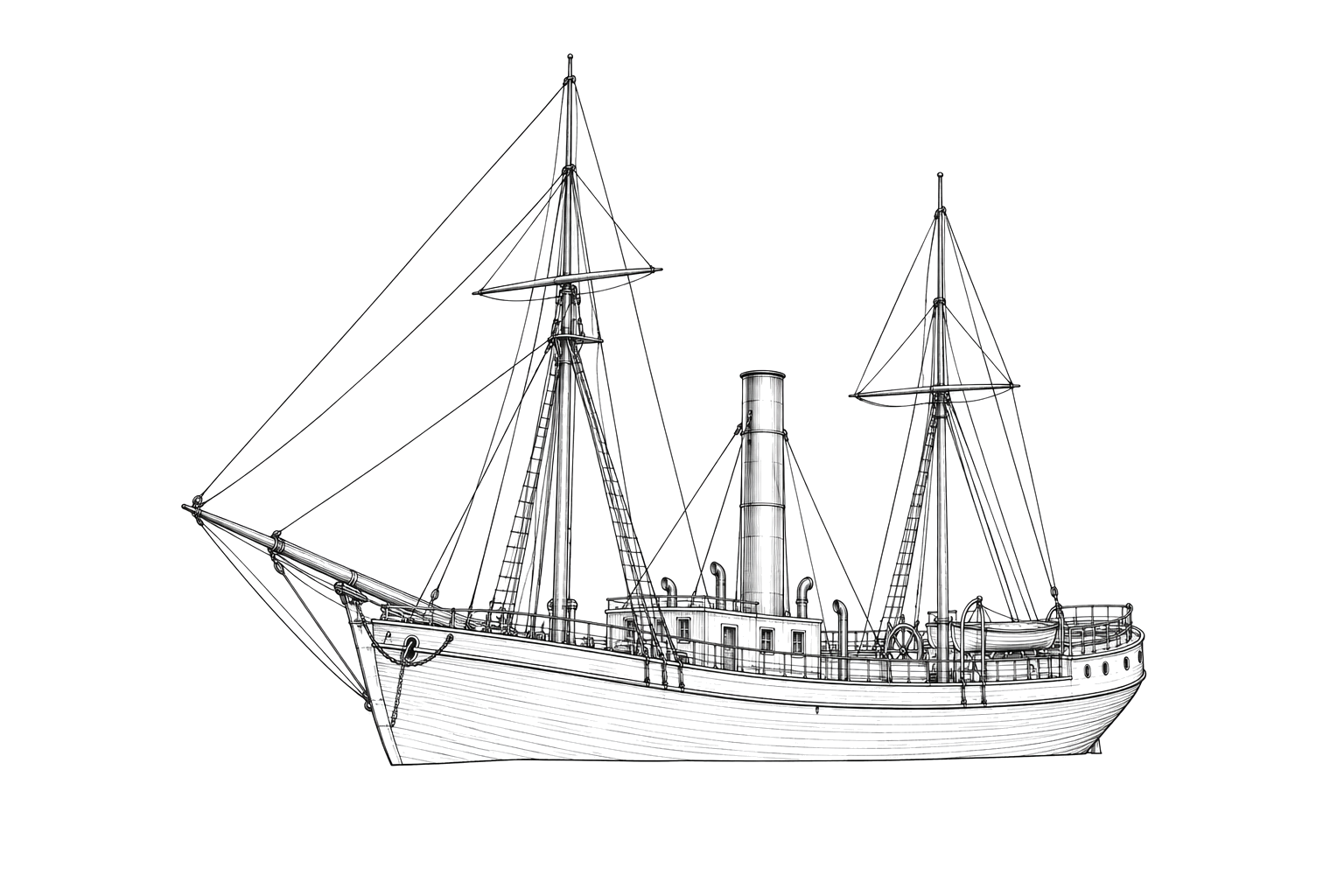 Engraved line drawing of the Alpha