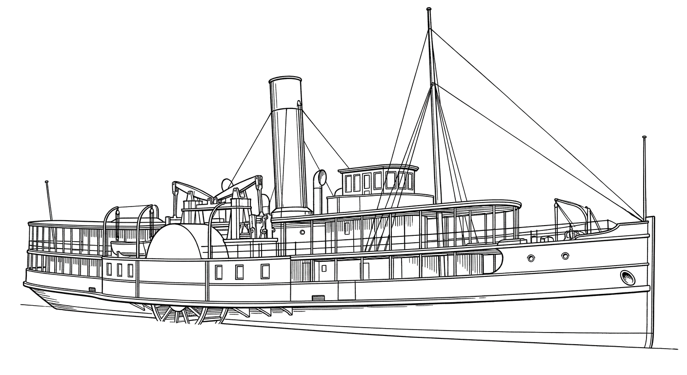 Engraved line drawing of the River Queen