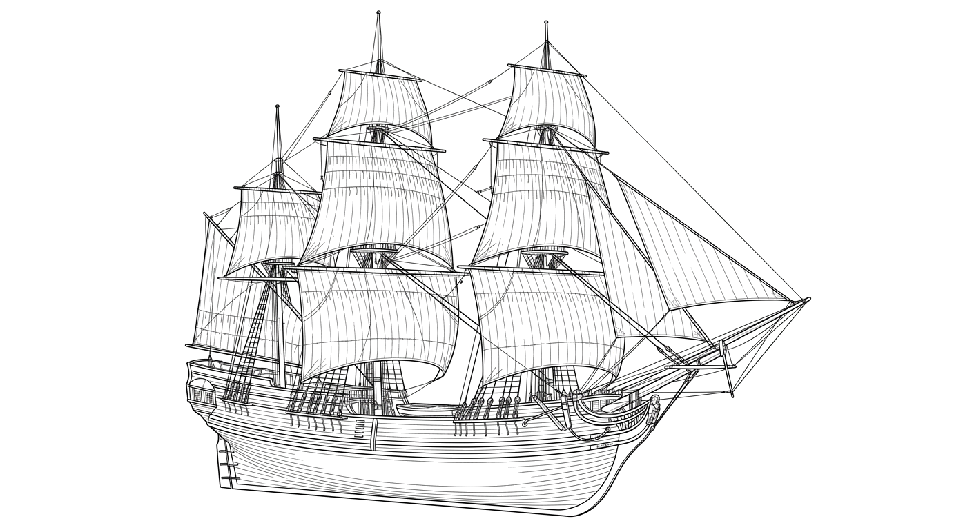 Engraved line drawing of the San Pedro