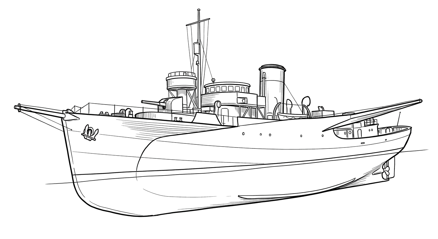 Engraved line drawing of the HMCS Charlottetown