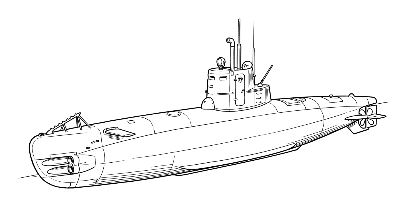 Engraved line drawing of the Japanese Type A midget submarine (HA-19 class)