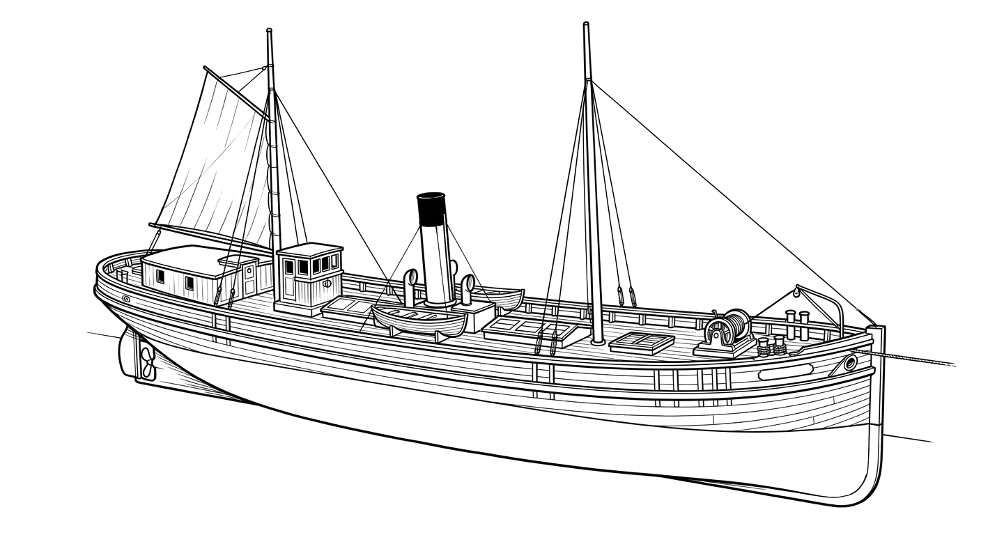 Engraved line drawing of the M.M. Drake