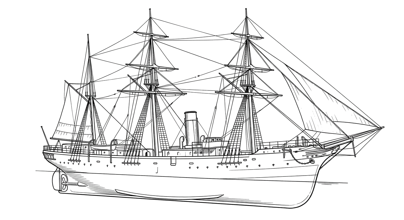 Engraved line drawing of the Reina Mercedes