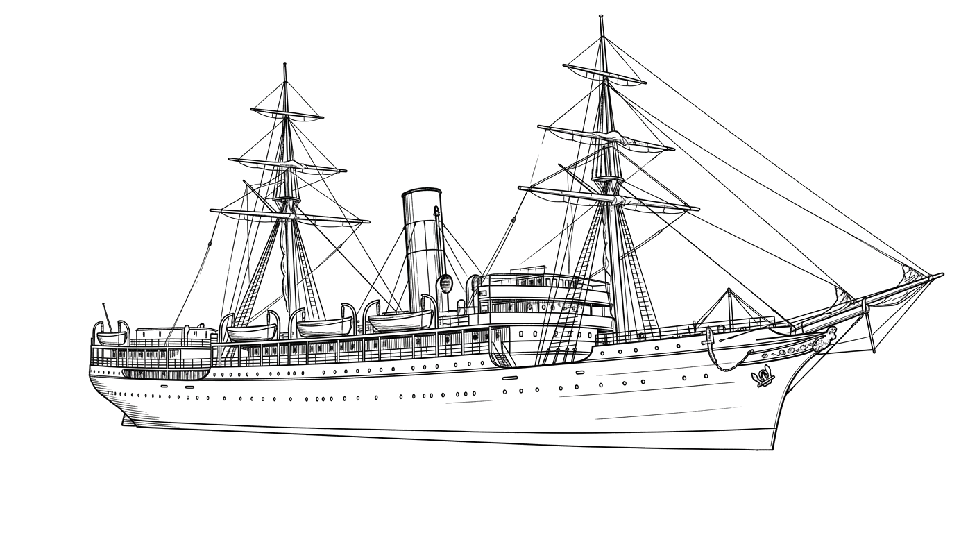 Engraved line drawing of the SS Saale