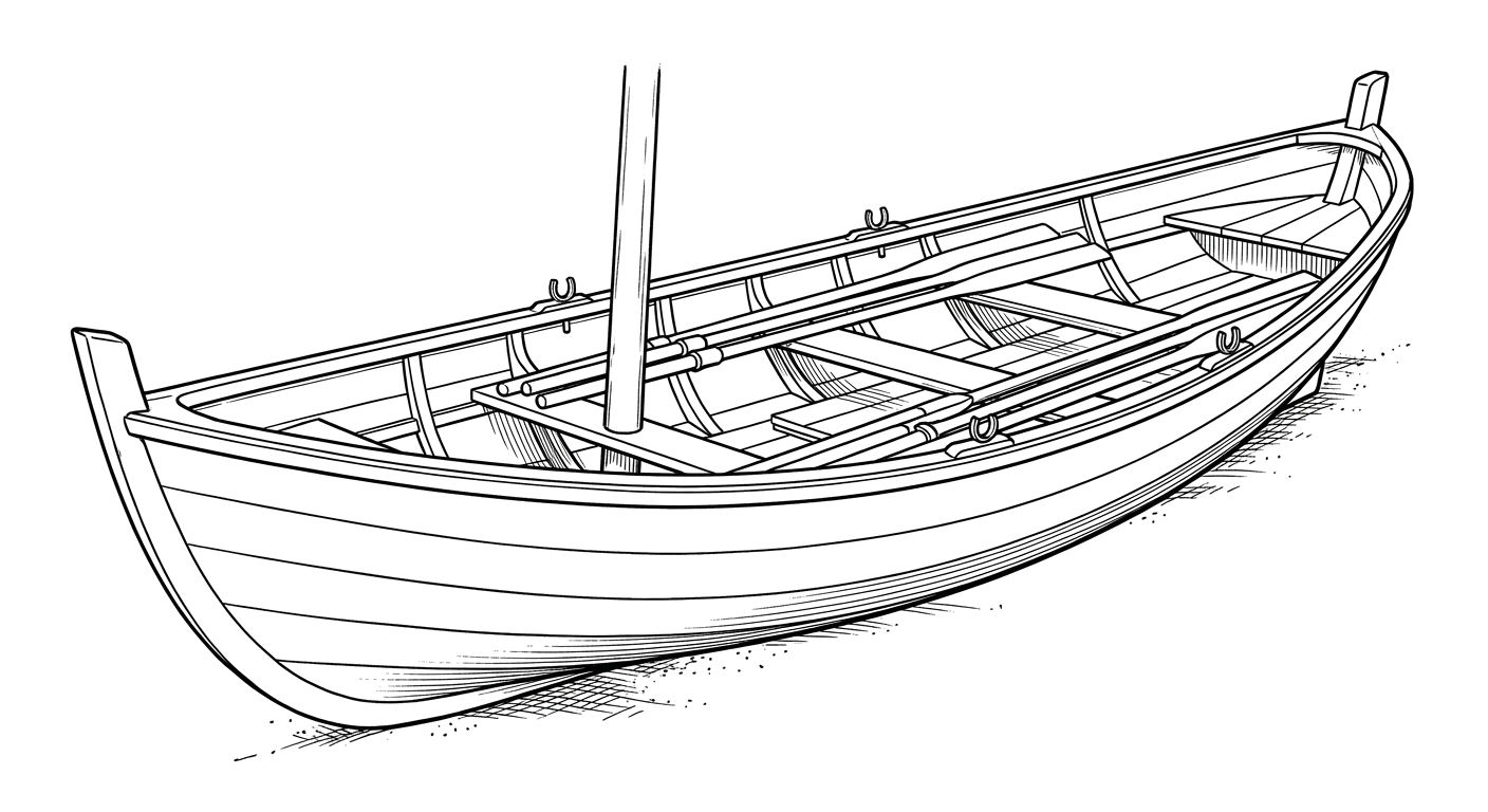 Engraved line drawing of the Wiawaka Bateaux