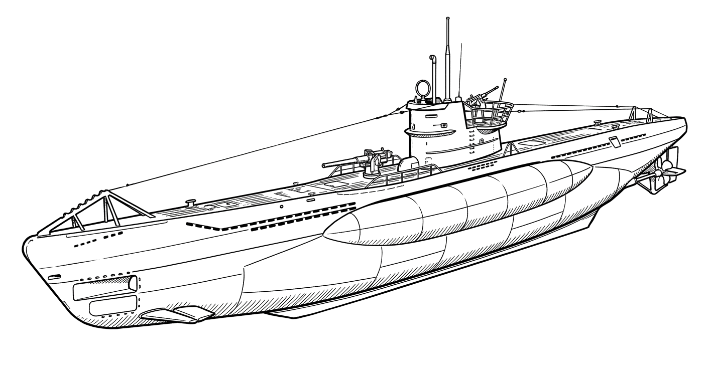 Engraved line drawing of the U-853