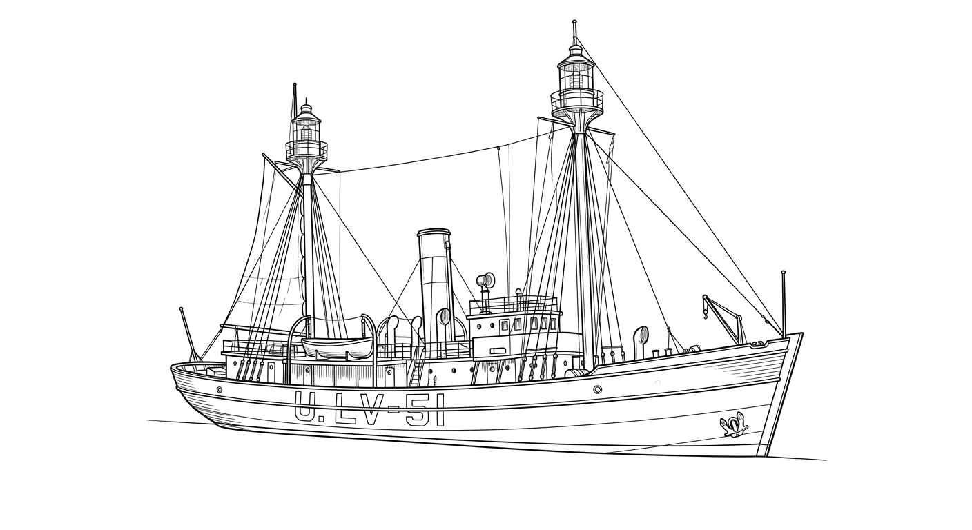 Engraved line drawing of the Light Vessel LV-51