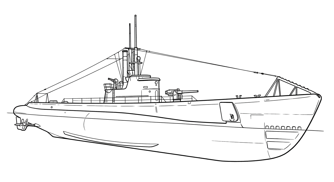 Engraved line drawing of the USS Grunion