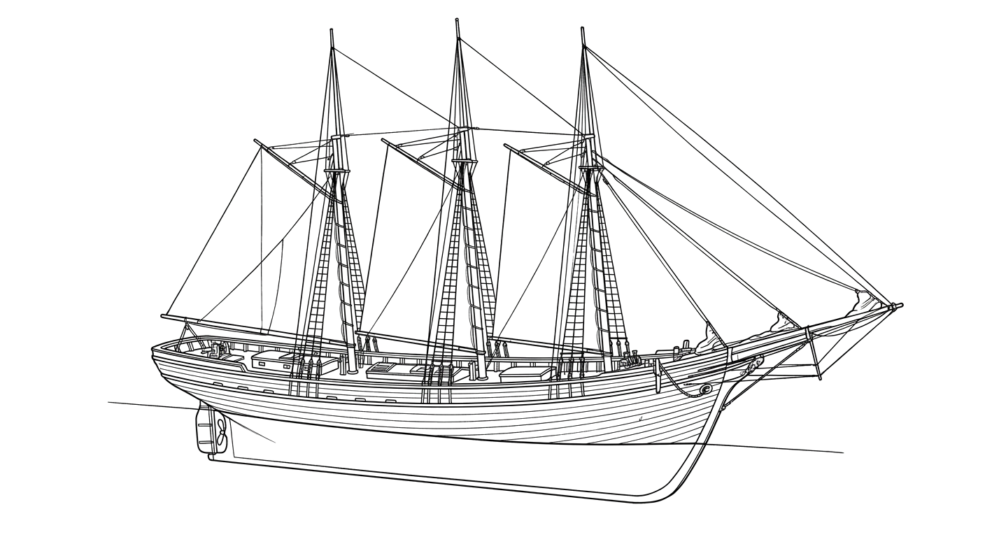 Engraved line drawing of the Fannie J. Bartlett