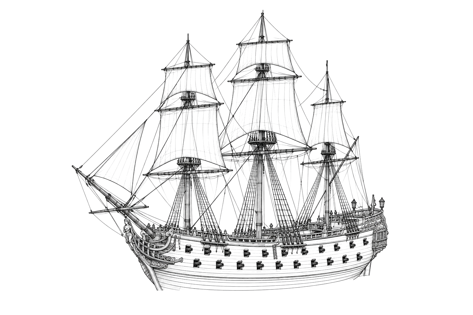 Engraved line drawing of the HMS Loo