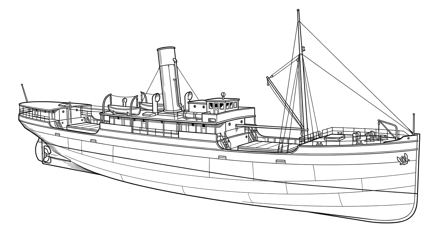 Engraved line drawing of the SS Helene