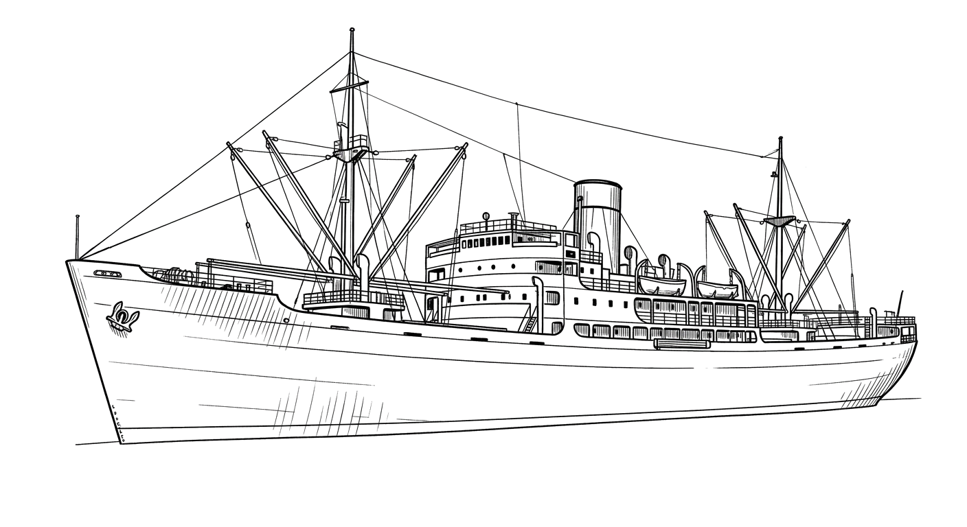 Engraved line drawing of the SS Jacob Luckenbach