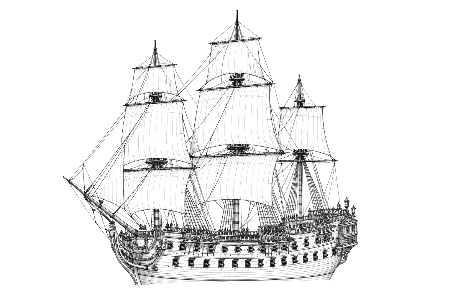 Engraved line drawing of the HMS Tyger