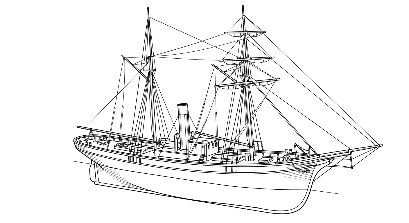 Engraved line drawing of the Casco