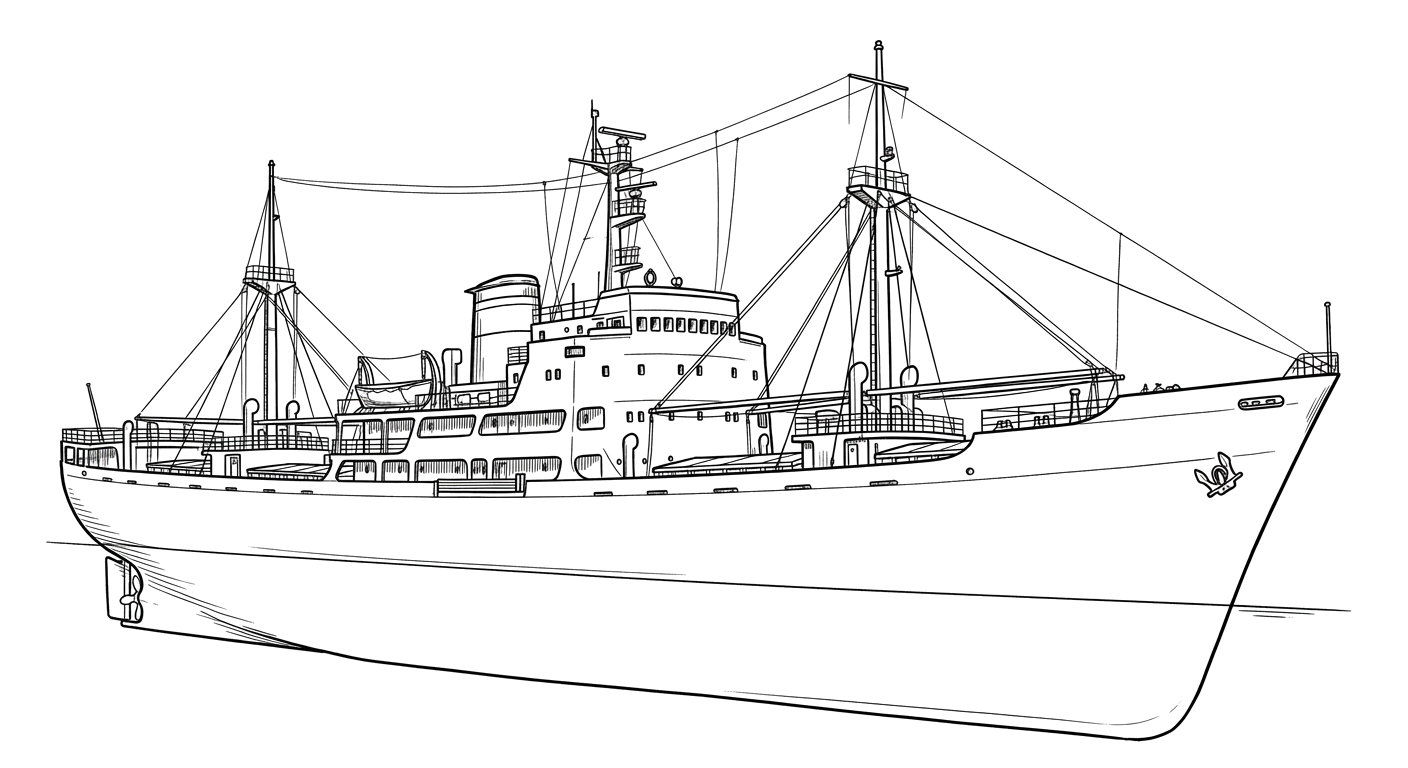 Engraved line drawing of the MS Chikuzen Maru