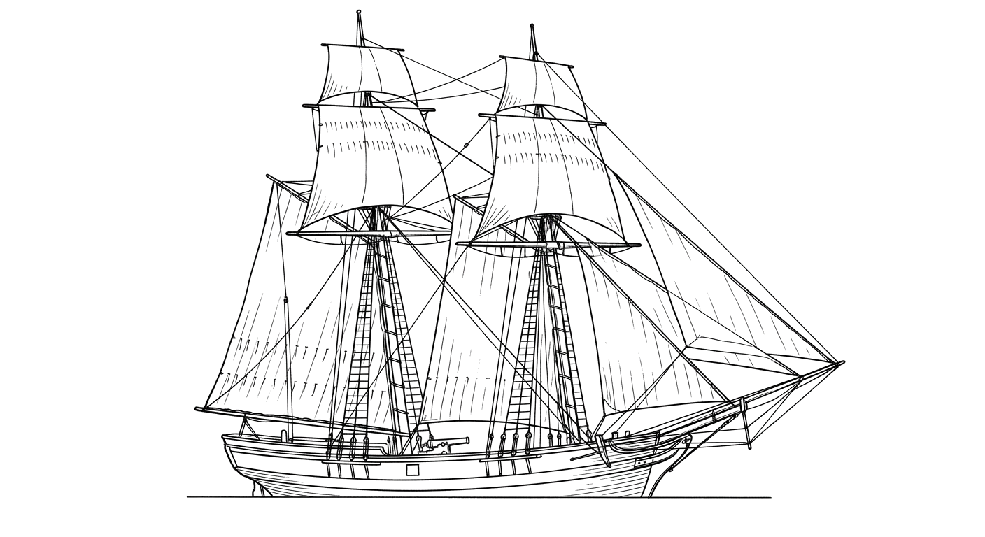 Engraved line drawing of the USS Ferret