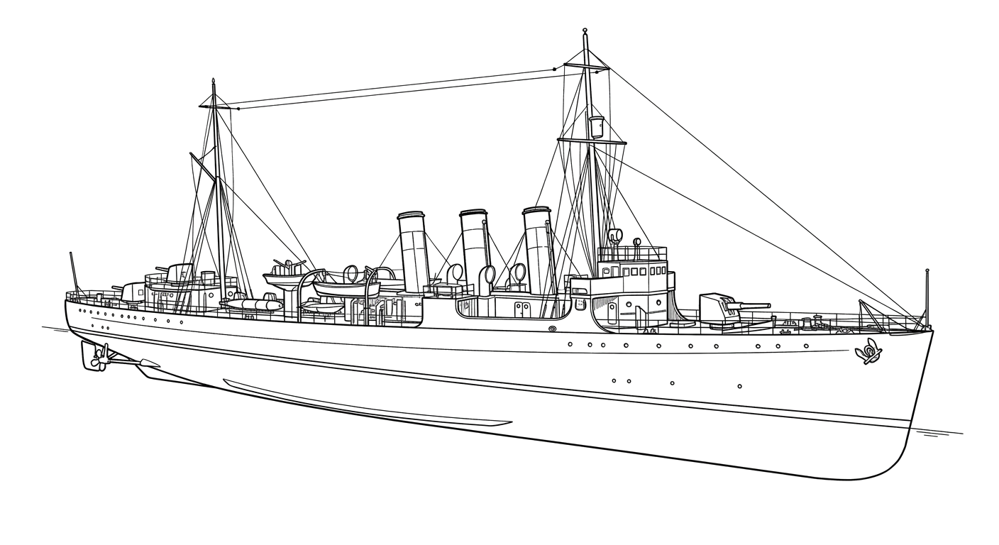 Engraved line drawing of the USS Delphy