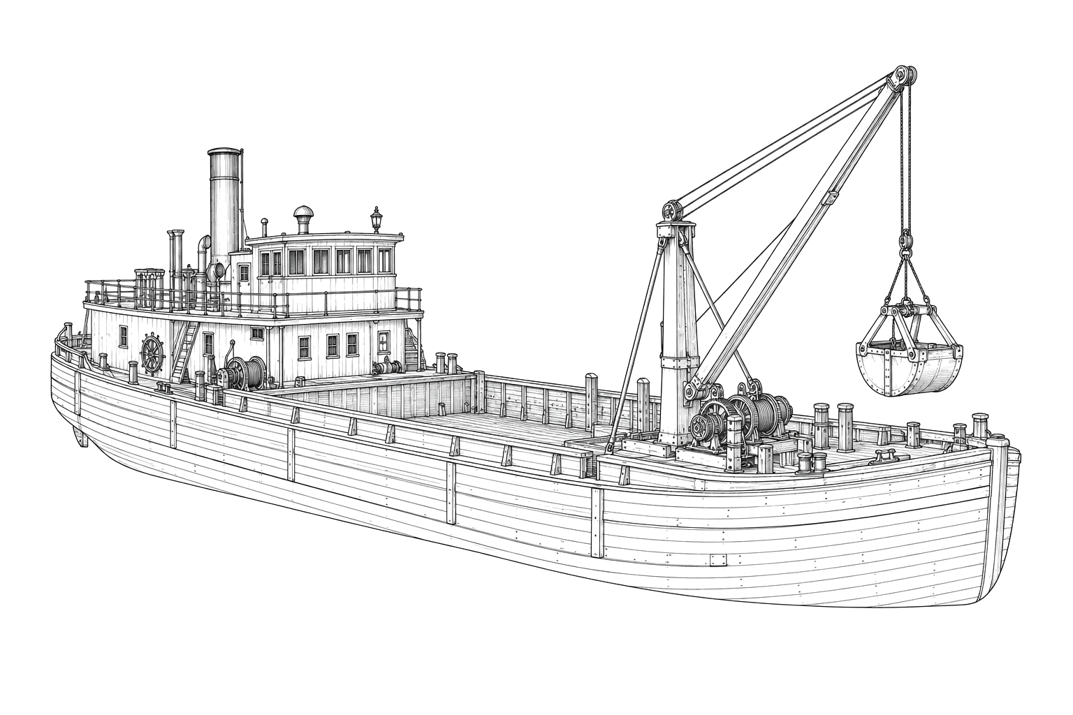 Engraved line drawing of the Finn McCool
