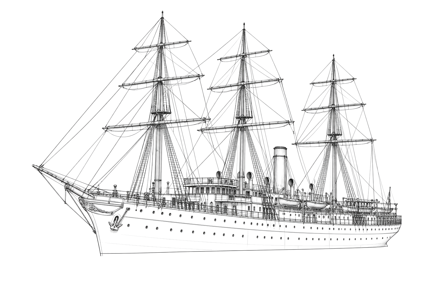 Engraved line drawing of the USS Yankee