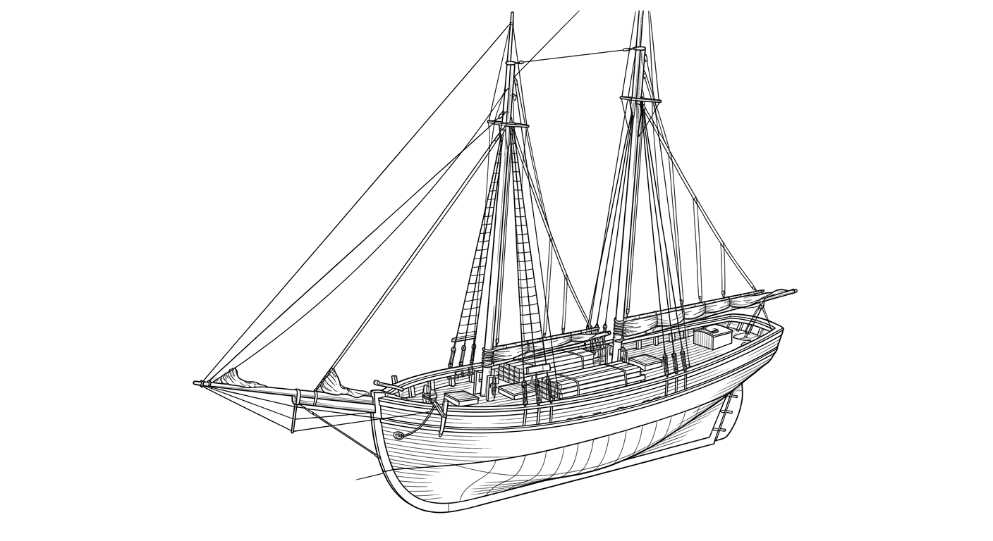 Engraved line drawing of the Lizzie Carr