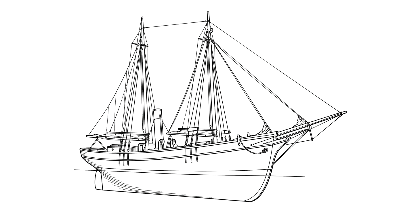 Engraved line drawing of the Allan Gurney