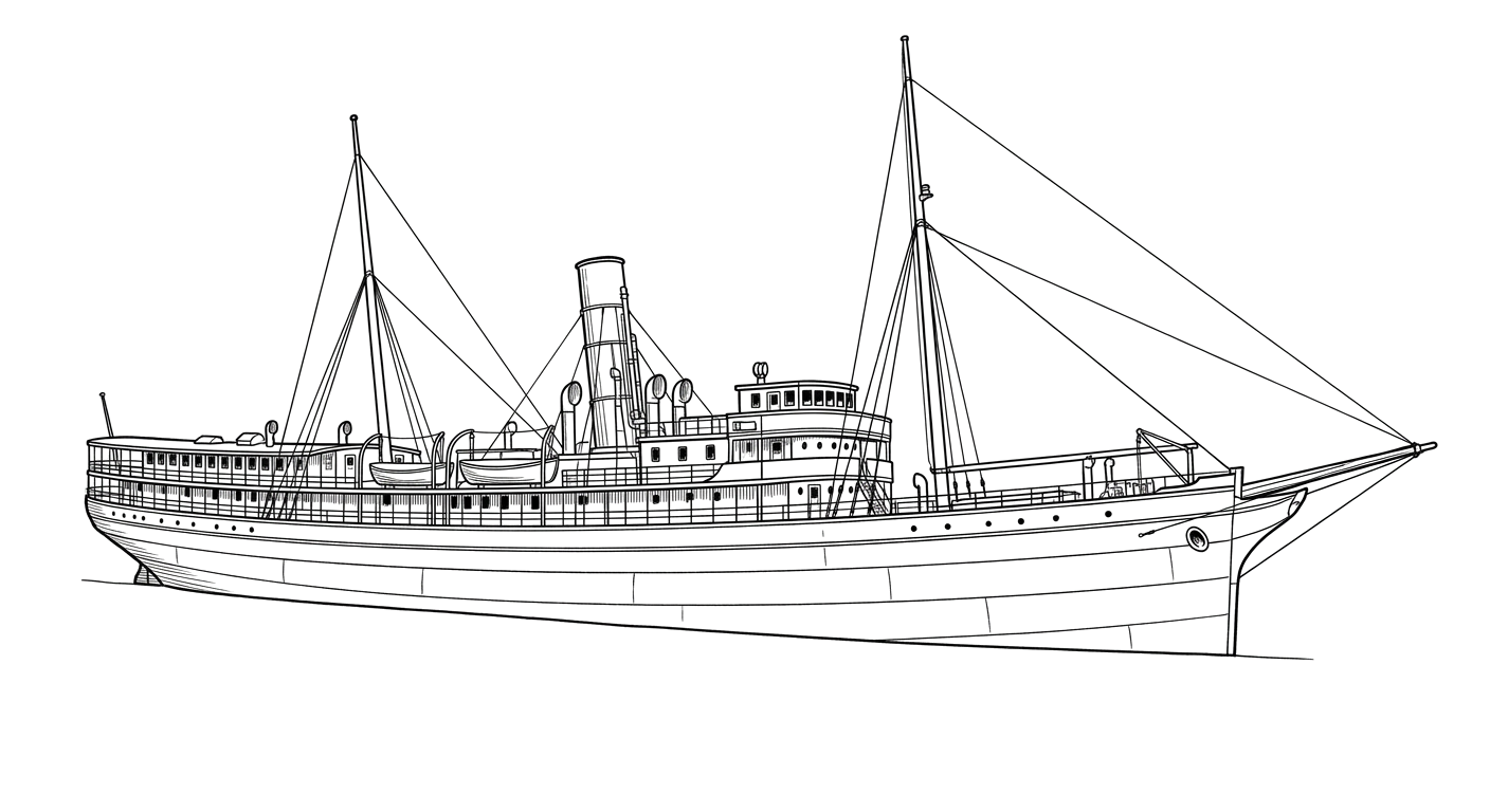 Engraved line drawing of the SS Manasoo