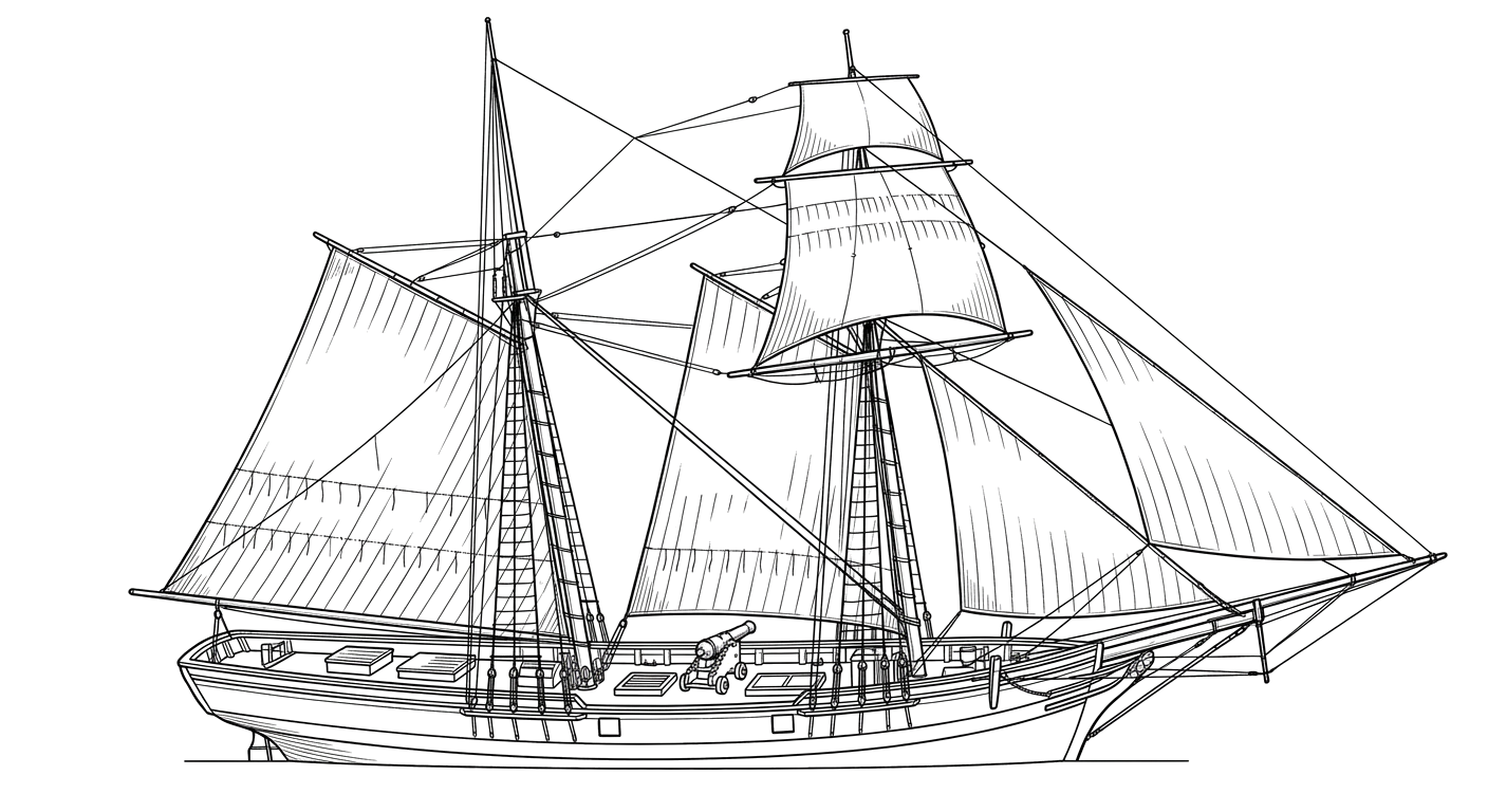 Engraved line drawing of the Vigilant