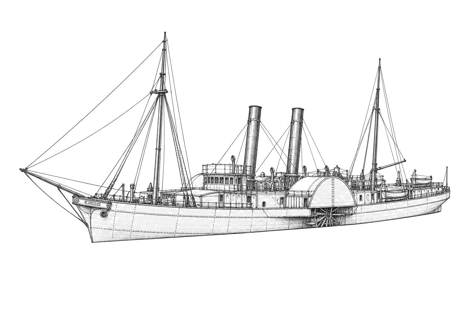 Engraved line drawing of the Ella