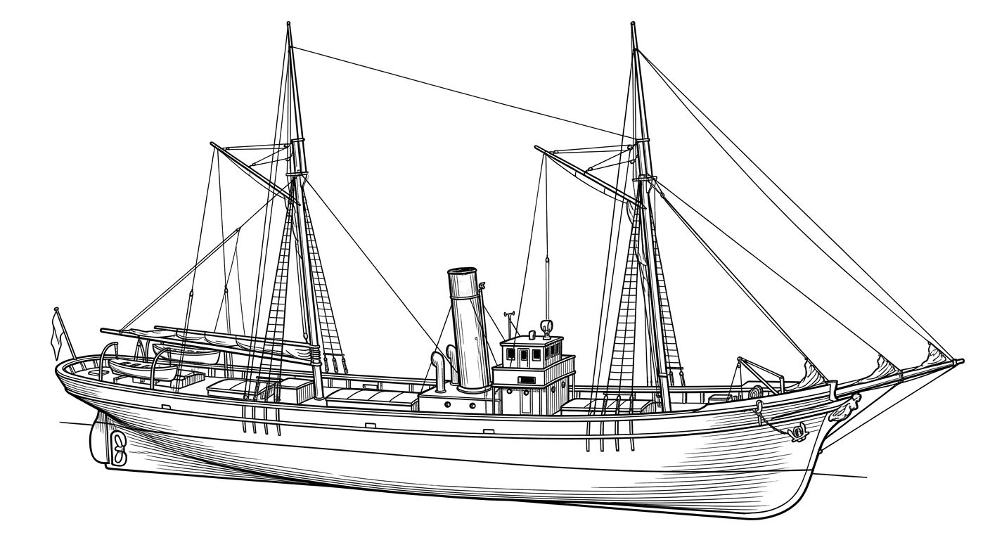 Engraved line drawing of the Steamer Kauai